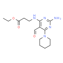 ChemSpider 2D Image | Ethyl N-[2-amino-5-formyl-6-(1-piperidinyl)-4-pyrimidinyl]-beta-alaninate | C15H23N5O3