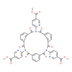 ChemSpider 2D Image | Trimethyl 6,6',6''-[2,4,10,12,18,20-hexaoxo-3,11,19-triazatetracyclo[19.3.1.1~5,9~.1~13,17~]heptacosa-1(25),5(27),6,8,13(26),14,16,21,23-nonaene-3,11,19-triyl]trinicotinate | C45H30N6O12