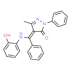ChemSpider 2D Image | (4E)-4-{[(2-Hydroxyphenyl)amino](phenyl)methylene}-5-methyl-2-phenyl-2,4-dihydro-3H-pyrazol-3-one | C23H19N3O2