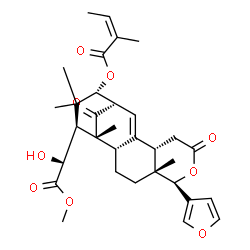ChemSpider 2D Image | (1R,2S,5R,6R,10S,13S,14R,16S)-6-(3-Furyl)-16-[(1R)-1-hydroxy-2-methoxy-2-oxoethyl]-1,5,15,15-tetramethyl-8,17-dioxo-7-oxatetracyclo[11.3.1.0~2,11~.0~5,10~]heptadec-11-en-14-yl (2Z)-2-methyl-2-butenoat
e | C32H40O9