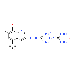 ChemSpider 2D Image | Amino(imino)methanaminium 7-iodo-8-oxido-5-quinolinesulfonate hydrate (2:1:1) | C11H18IN7O5S