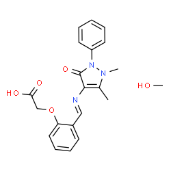 ChemSpider 2D Image | (2-{(E)-[(1,5-Dimethyl-3-oxo-2-phenyl-2,3-dihydro-1H-pyrazol-4-yl)imino]methyl}phenoxy)acetic acid - methanol (1:1) | C21H23N3O5