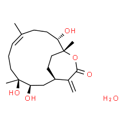 ChemSpider 2D Image | (1R,3R,4S,7Z,11S,12R)-3,4,11-Trihydroxy-4,8,12-trimethyl-15-methylene-13-oxabicyclo[10.3.2]heptadec-7-en-14-one hydrate (1:1) | C20H34O6