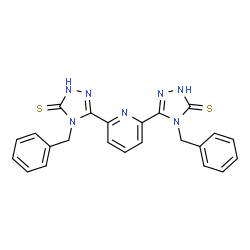 ChemSpider 2D Image | 5,5'-(2,6-Pyridinediyl)bis(4-benzyl-2,4-dihydro-3H-1,2,4-triazole-3-thione) | C23H19N7S2