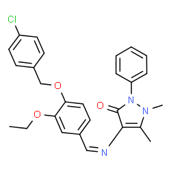 ChemSpider 2D Image | 4-[(Z)-{4-[(4-Chlorobenzyl)oxy]-3-ethoxybenzylidene}amino]-1,5-dimethyl-2-phenyl-1,2-dihydro-3H-pyrazol-3-one | C27H26ClN3O3