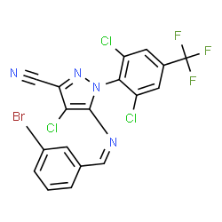 ChemSpider 2D Image | 5-[(Z)-(3-Bromobenzylidene)amino]-4-chloro-1-[2,6-dichloro-4-(trifluoromethyl)phenyl]-1H-pyrazole-3-carbonitrile | C18H7BrCl3F3N4