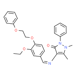 ChemSpider 2D Image | 4-{(Z)-[3-Ethoxy-4-(2-phenoxyethoxy)benzylidene]amino}-1,5-dimethyl-2-phenyl-1,2-dihydro-3H-pyrazol-3-one | C28H29N3O4