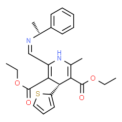 ChemSpider 2D Image | Diethyl (4S)-2-methyl-6-[(Z)-{[(1R)-1-phenylethyl]imino}methyl]-4-(2-thienyl)-1,4-dihydro-3,5-pyridinedicarboxylate | C25H28N2O4S