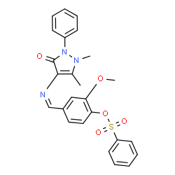ChemSpider 2D Image | 4-{(Z)-[(1,5-Dimethyl-3-oxo-2-phenyl-2,3-dihydro-1H-pyrazol-4-yl)imino]methyl}-2-methoxyphenyl benzenesulfonate | C25H23N3O5S