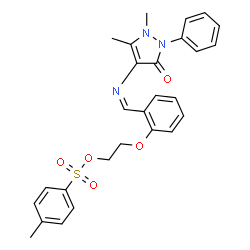 ChemSpider 2D Image | 2-(2-{(Z)-[(1,5-Dimethyl-3-oxo-2-phenyl-2,3-dihydro-1H-pyrazol-4-yl)imino]methyl}phenoxy)ethyl 4-methylbenzenesulfonate | C27H27N3O5S