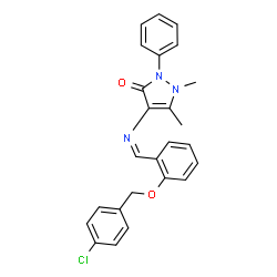 ChemSpider 2D Image | 4-[(Z)-{2-[(4-Chlorobenzyl)oxy]benzylidene}amino]-1,5-dimethyl-2-phenyl-1,2-dihydro-3H-pyrazol-3-one | C25H22ClN3O2