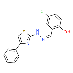ChemSpider 2D Image | 4-Chloro-2-{(Z)-[(4-phenyl-1,3-thiazol-2-yl)hydrazono]methyl}phenol | C16H12ClN3OS