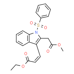 ChemSpider 2D Image | Ethyl (2Z)-3-[2-(2-methoxy-2-oxoethyl)-1-(phenylsulfonyl)-1H-indol-3-yl]acrylate | C22H21NO6S