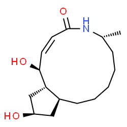 ChemSpider 2D Image | (1S,2Z,6R,11aS,13R,14aS)-1,13-Dihydroxy-6-methyl-5,6,7,8,9,10,11,11a,12,13,14,14a-dodecahydrocyclopenta[f]azacyclotridecin-4(1H)-one | C16H27NO3