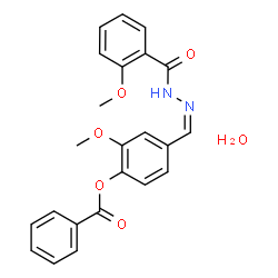 ChemSpider 2D Image | 2-Methoxy-4-{(Z)-[(2-methoxybenzoyl)hydrazono]methyl}phenyl benzoate hydrate (1:1) | C23H22N2O6