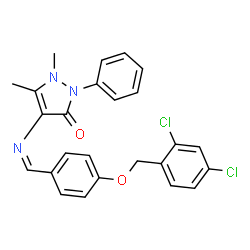 ChemSpider 2D Image | 4-[(Z)-{4-[(2,4-Dichlorobenzyl)oxy]benzylidene}amino]-1,5-dimethyl-2-phenyl-1,2-dihydro-3H-pyrazol-3-one | C25H21Cl2N3O2