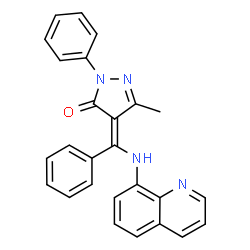 ChemSpider 2D Image | (4E)-5-Methyl-2-phenyl-4-[phenyl(8-quinolinylamino)methylene]-2,4-dihydro-3H-pyrazol-3-one | C26H20N4O