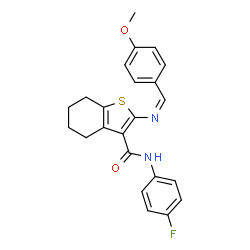 ChemSpider 2D Image | N-(4-Fluorophenyl)-2-[(Z)-(4-methoxybenzylidene)amino]-4,5,6,7-tetrahydro-1-benzothiophene-3-carboxamide | C23H21FN2O2S