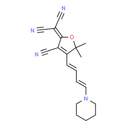ChemSpider 2D Image | {3-Cyano-5,5-dimethyl-4-[(1E,3E)-4-(1-piperidinyl)-1,3-butadien-1-yl]-2(5H)-furanylidene}malononitrile | C19H20N4O