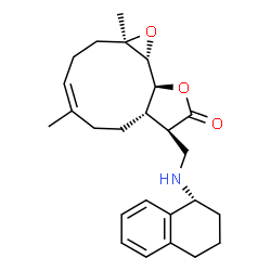 ChemSpider 2D Image | (1aR,4Z,7aS,8R,10aS,10bR)-1a,5-Dimethyl-8-{[(1R)-1,2,3,4-tetrahydro-1-naphthalenylamino]methyl}-2,3,6,7,7a,8,10a,10b-octahydrooxireno[9,10]cyclodeca[1,2-b]furan-9(1aH)-one | C25H33NO3