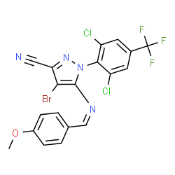 ChemSpider 2D Image | 4-Bromo-1-[2,6-dichloro-4-(trifluoromethyl)phenyl]-5-[(Z)-(4-methoxybenzylidene)amino]-1H-pyrazole-3-carbonitrile | C19H10BrCl2F3N4O