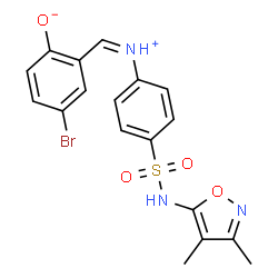 ChemSpider 2D Image | 4-Bromo-2-[(Z)-({4-[(3,4-dimethyl-1,2-oxazol-5-yl)sulfamoyl]phenyl}iminio)methyl]phenolate | C18H16BrN3O4S