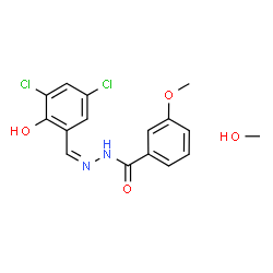 ChemSpider 2D Image | N'-[(Z)-(3,5-Dichloro-2-hydroxyphenyl)methylene]-3-methoxybenzohydrazide - methanol (1:1) | C16H16Cl2N2O4