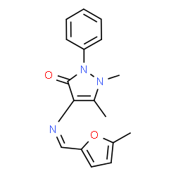 ChemSpider 2D Image | 1,5-Dimethyl-4-{(Z)-[(5-methyl-2-furyl)methylene]amino}-2-phenyl-1,2-dihydro-3H-pyrazol-3-one | C17H17N3O2