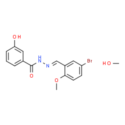 ChemSpider 2D Image | N'-[(E)-(5-Bromo-2-methoxyphenyl)methylene]-3-hydroxybenzohydrazide - methanol (1:1) | C16H17BrN2O4
