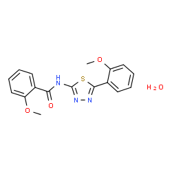 ChemSpider 2D Image | 2-Methoxy-N-[5-(2-methoxyphenyl)-1,3,4-thiadiazol-2-yl]benzamide hydrate (1:1) | C17H17N3O4S