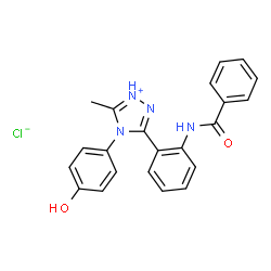 ChemSpider 2D Image | 3-[2-(Benzoylamino)phenyl]-4-(4-hydroxyphenyl)-5-methyl-4H-1,2,4-triazol-1-ium chloride | C22H19ClN4O2