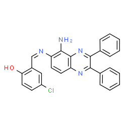 ChemSpider 2D Image | 2-{(Z)-[(5-Amino-2,3-diphenyl-6-quinoxalinyl)imino]methyl}-4-chlorophenol | C27H19ClN4O