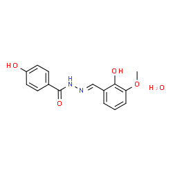 ChemSpider 2D Image | 4-Hydroxy-N'-[(E)-(2-hydroxy-3-methoxyphenyl)methylene]benzohydrazide hydrate (1:1) | C15H16N2O5