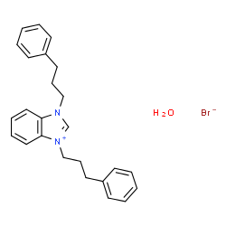 ChemSpider 2D Image | 1,3-Bis(3-phenylpropyl)-1H-3,1-benzimidazol-3-ium bromide hydrate (1:1:1) | C25H29BrN2O