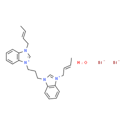 ChemSpider 2D Image | 3-[(2E)-2-Buten-1-yl]-1-(3-{1-[(2E)-2-buten-1-yl]-1H-3,1-benzimidazol-3-ium-3-yl}propyl)-1H-3,1-benzimidazol-3-ium bromide hydrate (1:2:1) | C25H32Br2N4O