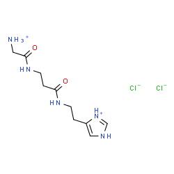 ChemSpider 2D Image | 4-(2-{[N-(Ammonioacetyl)-beta-alanyl]amino}ethyl)-1H-imidazol-3-ium dichloride | C10H19Cl2N5O2