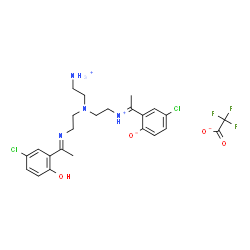 ChemSpider 2D Image | 2-[(1E)-1-({2-[(2-Ammonioethyl)(2-{(E)-[1-(5-chloro-2-hydroxyphenyl)ethylidene]amino}ethyl)amino]ethyl}iminio)ethyl]-4-chlorophenolate trifluoroacetate | C24H29Cl2F3N4O4