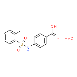 ChemSpider 2D Image | 4-{[(2-Iodophenyl)sulfonyl]amino}benzoic acid hydrate (1:1) | C13H12INO5S