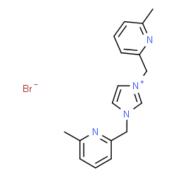 ChemSpider 2D Image | 1,3-Bis[(6-methyl-2-pyridinyl)methyl]-1H-imidazol-3-ium bromide | C17H19BrN4