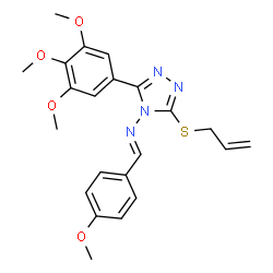 ChemSpider 2D Image | (E)-N-[3-(Allylsulfanyl)-5-(3,4,5-trimethoxyphenyl)-4H-1,2,4-triazol-4-yl]-1-(4-methoxyphenyl)methanimine | C22H24N4O4S
