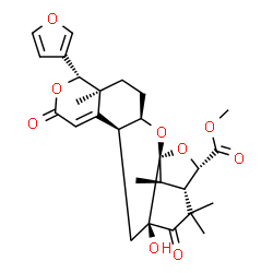 ChemSpider 2D Image | Methyl (3R,6S,7S,12S,14R,17S,18S,20R)-7-(3-furyl)-14-hydroxy-6,16,16,20-tetramethyl-9,15-dioxo-2,8,19-trioxapentacyclo[15.2.1.0~1,14~.0~3,12~.0~6,11~]icos-10-ene-18-carboxylate | C27H32O9