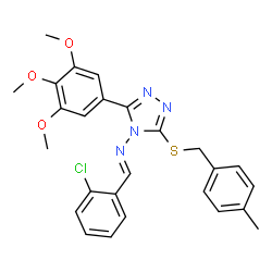 ChemSpider 2D Image | (E)-1-(2-Chlorophenyl)-N-{3-[(4-methylbenzyl)sulfanyl]-5-(3,4,5-trimethoxyphenyl)-4H-1,2,4-triazol-4-yl}methanimine | C26H25ClN4O3S