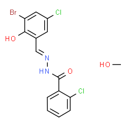ChemSpider 2D Image | N'-[(E)-(3-Bromo-5-chloro-2-hydroxyphenyl)methylene]-2-chlorobenzohydrazide - methanol (1:1) | C15H13BrCl2N2O3