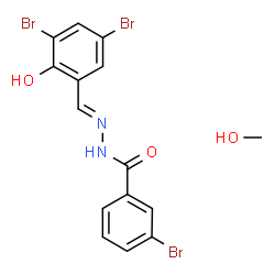 ChemSpider 2D Image | 3-Bromo-N'-[(E)-(3,5-dibromo-2-hydroxyphenyl)methylene]benzohydrazide - methanol (1:1) | C15H13Br3N2O3