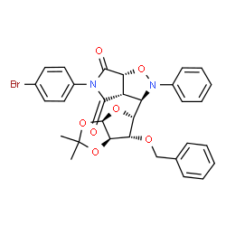 ChemSpider 2D Image | (3R,3aS,6aR)-3-[(3aR,5R,6S,6aR)-6-(Benzyloxy)-2,2-dimethyltetrahydrofuro[2,3-d][1,3]dioxol-5-yl]-5-(4-bromophenyl)-2-phenyldihydro-2H-pyrrolo[3,4-d][1,2]oxazole-4,6(3H,5H)-dione | C31H29BrN2O7