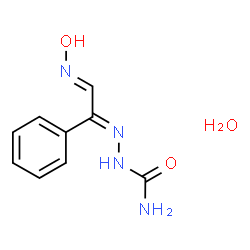 ChemSpider 2D Image | (2E)-2-[(2E)-2-(Hydroxyimino)-1-phenylethylidene]hydrazinecarboxamide hydrate (1:1) | C9H12N4O3