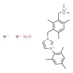 ChemSpider 2D Image | 1-{3-[(Dimethylammonio)methyl]-2,4,6-trimethylbenzyl}-3-mesityl-1H-imidazol-3-ium bromide hydrate (1:2:1) | C25H37Br2N3O