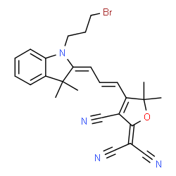 ChemSpider 2D Image | [4-{(1E,3E)-3-[1-(3-Bromopropyl)-3,3-dimethyl-1,3-dihydro-2H-indol-2-ylidene]-1-propen-1-yl}-3-cyano-5,5-dimethyl-2(5H)-furanylidene]malononitrile | C26H25BrN4O