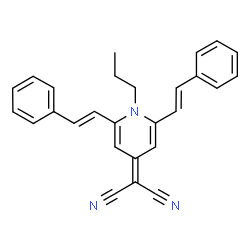 ChemSpider 2D Image | {2,6-Bis[(E)-2-phenylvinyl]-1-propyl-4(1H)-pyridinylidene}malononitrile | C27H23N3