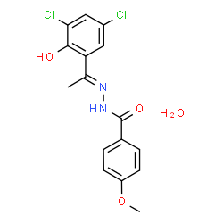 ChemSpider 2D Image | N'-[(1E)-1-(3,5-Dichloro-2-hydroxyphenyl)ethylidene]-4-methoxybenzohydrazide hydrate (1:1) | C16H16Cl2N2O4